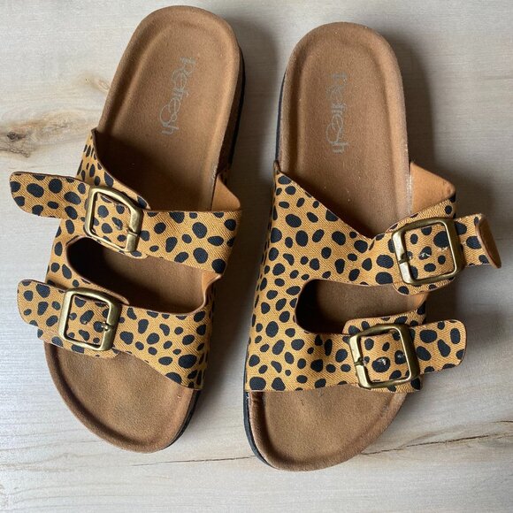 Refresh Comfy Casual Leopard Print Buckle Sandals Leo Slides 8.5 - Picture 1 of 10